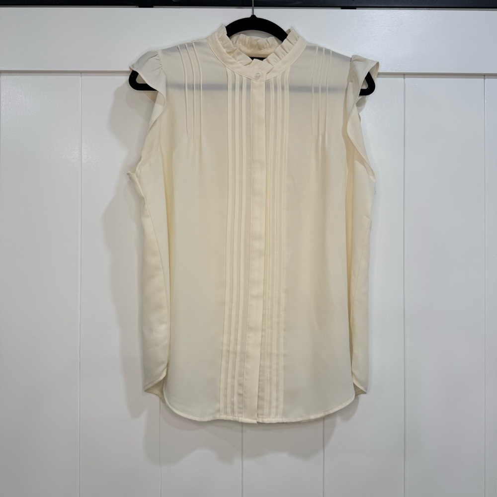 Ann Taylor Cream Ruffle Sleeve Blouse